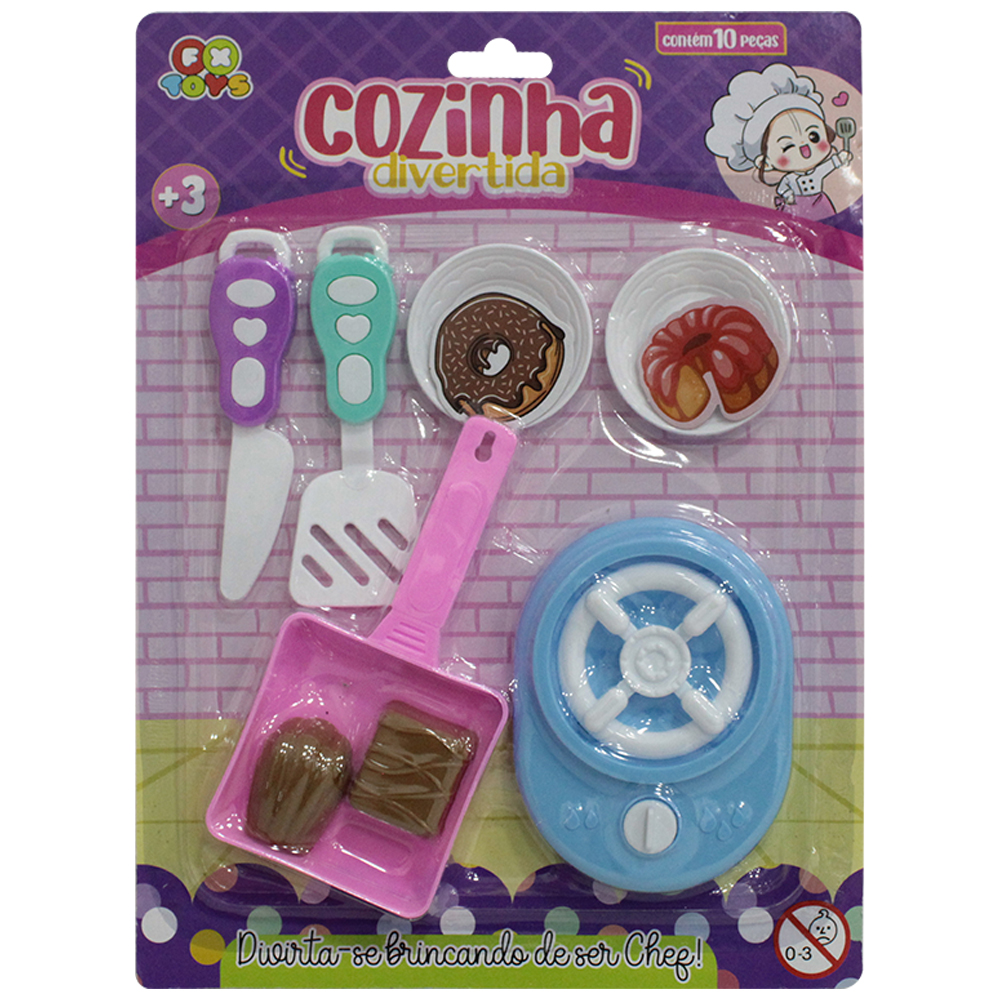 KIT COZINHA INFANTIL COZINHA DIVERTIDA COM FOGAO / FRIGIDEIRA E ACESSORIOS 10 PECAS