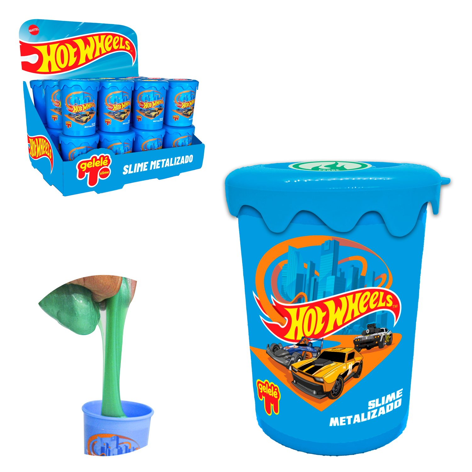 GELEINHA SLIME METALIZADO / GELELE HOT WHEELS 180G NO POTE DP PLAY
