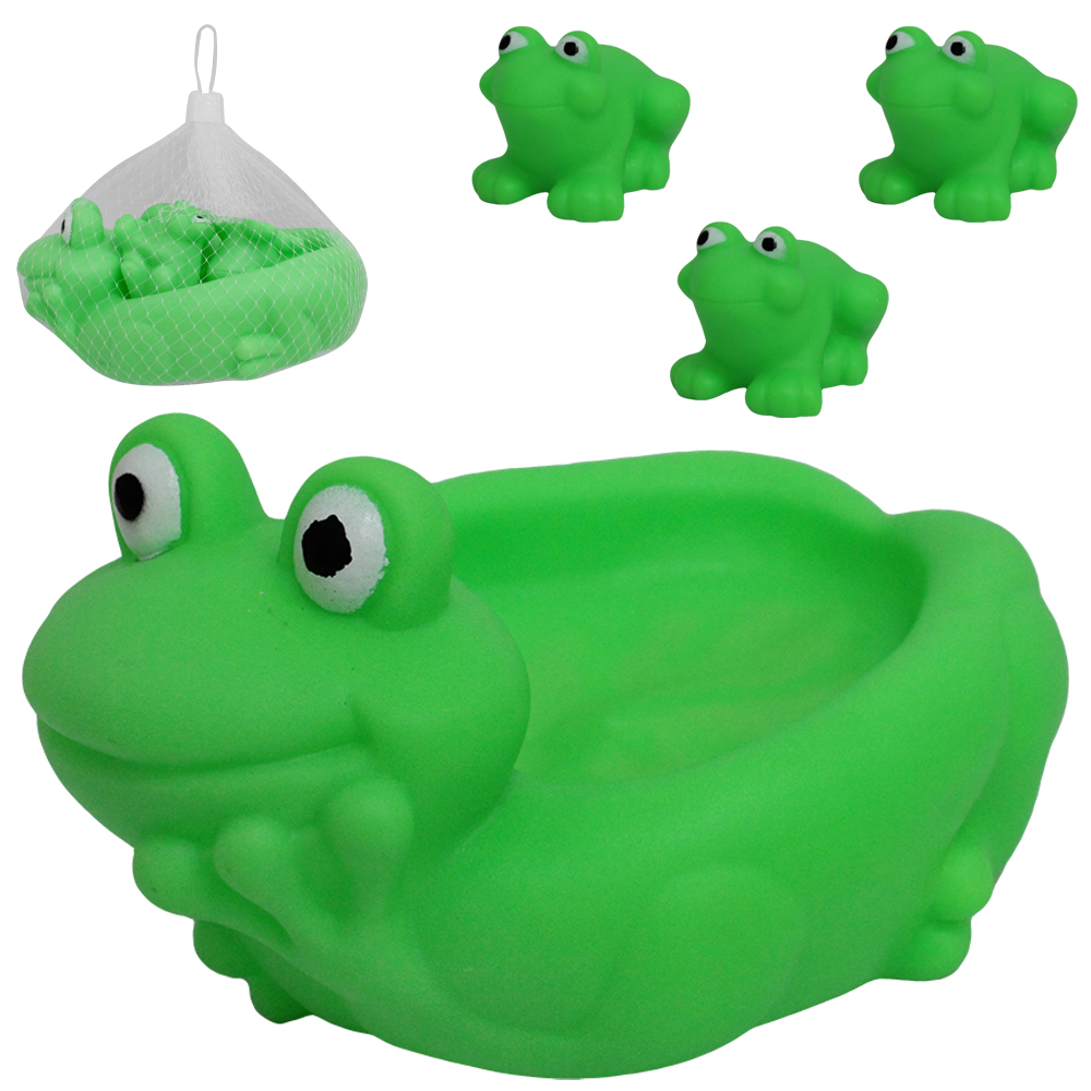 KIT ANIMAL SAPO / SAPINHO DE VINIL HORA DO BANHO COM SOM 4 PECAS 15X8,5X9,5CM / 3X5,3X5,3CM NA REDE