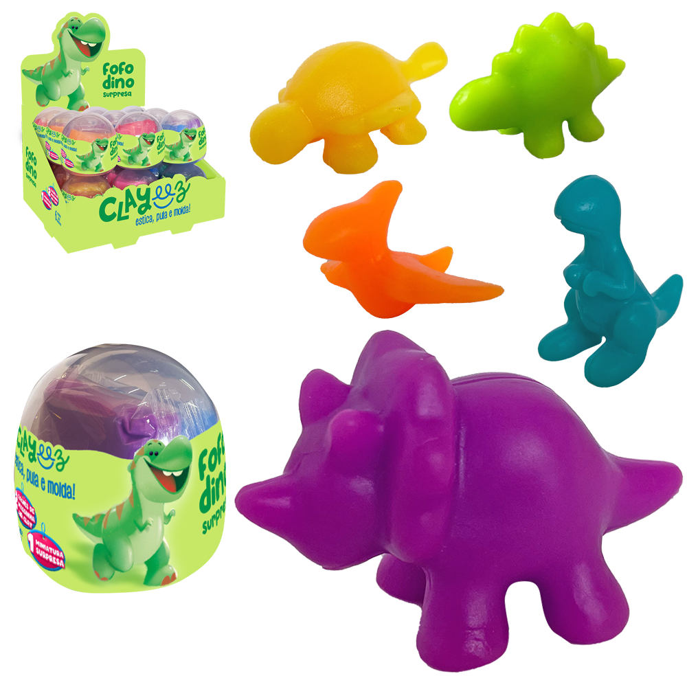 MASSINHA DE MODELAR ESTICA E PULA CLAYEEZ AIR CLAY FOFO DINO SURPRESA 2 CORES 6G POTE DP PLAY