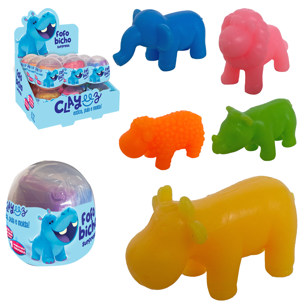MASSINHA DE MODELAR ESTICA E PULA CLAYEEZ AIR CLAY FOFO BICHO SURPRESA 2 CORES 6G POTE DP PLAY