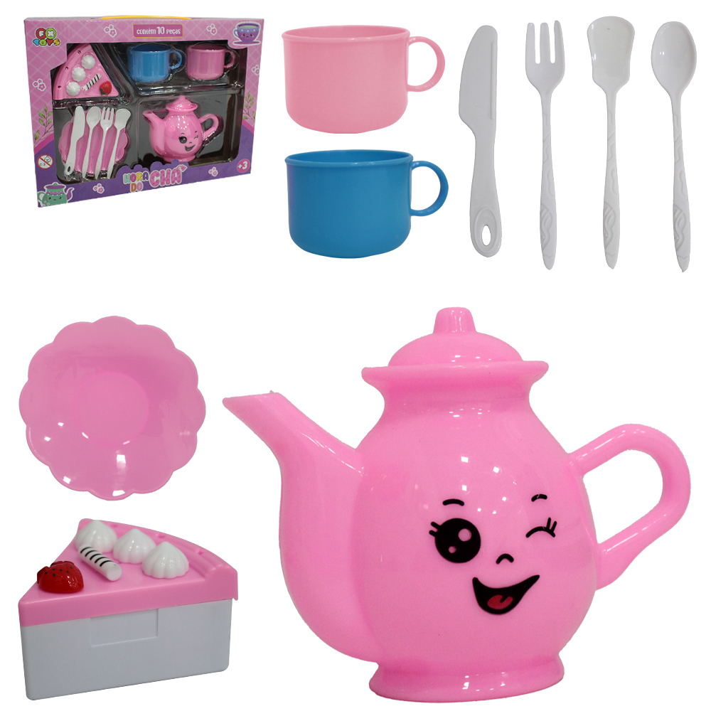 KIT COZINHA INFANTIL HORA DO CHA COM BULE / XICARAS E ACESSORIOS 10 PECAS