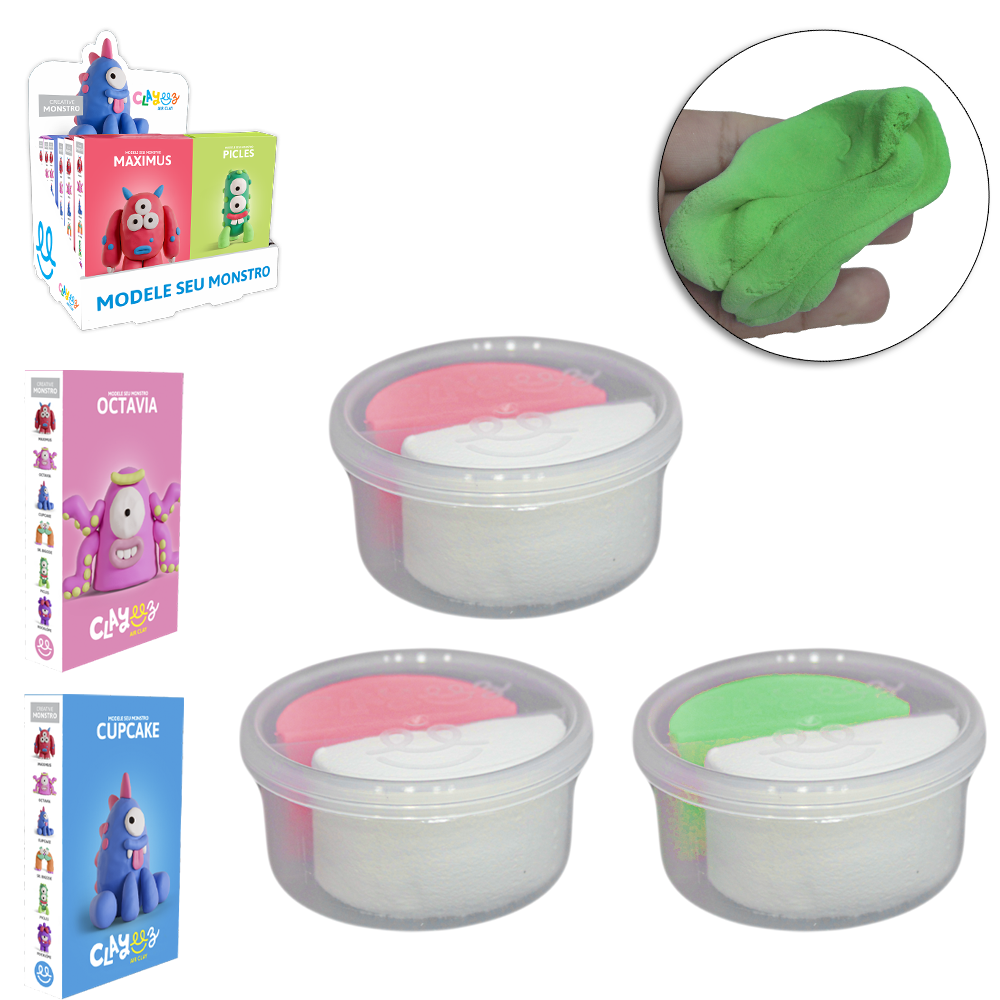 MASSINHA DE MODELAR ESTICA E PULA CLAYEEZ AIR CLAY MONSTRO 7 CORES NO POTE / SACHE 36/2G DP PLAY