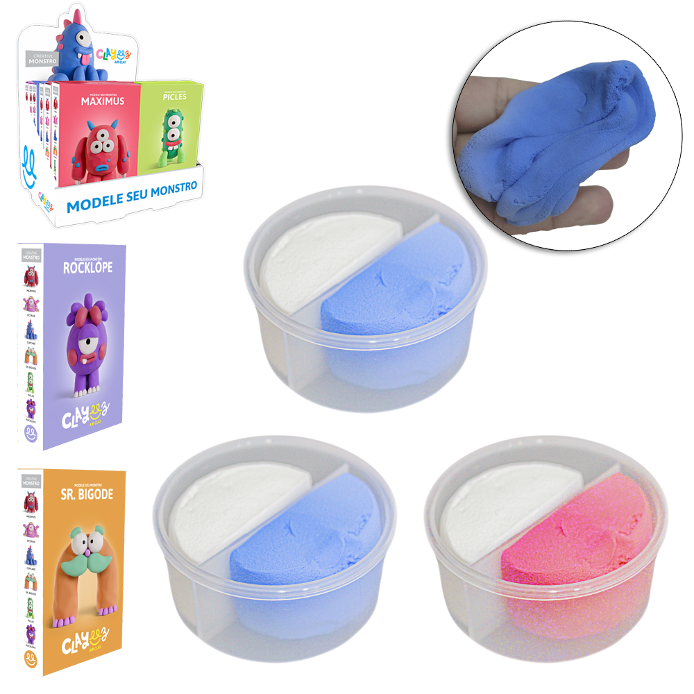 MASSINHA DE MODELAR ESTICA E PULA CLAYEEZ AIR CLAY PET 7 CORES NO POTE / SACHE 36 / 2G DP PLAY