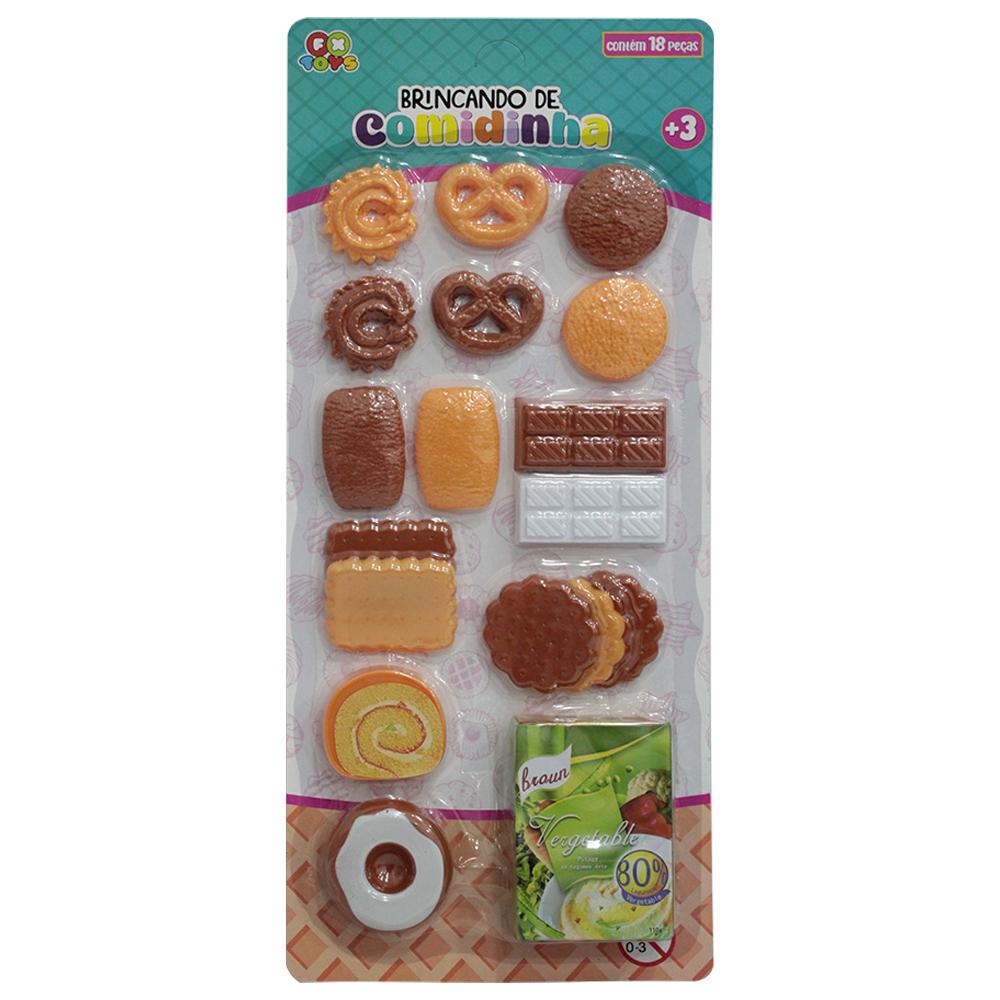 KIT COZINHA INFANTIL BRINCANDO DE COMIDINHA COM BOLACHAS / CHOCOLATES 18 PECAS