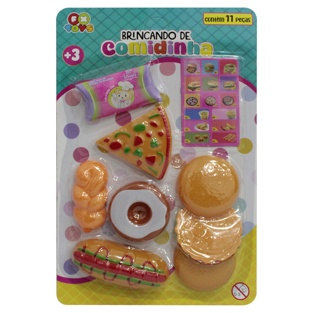 KIT COZINHA INFANTIL BRINCANDO DE COMIDINHA COM LANCHE HOT DOG / PIZZA 11 PECAS