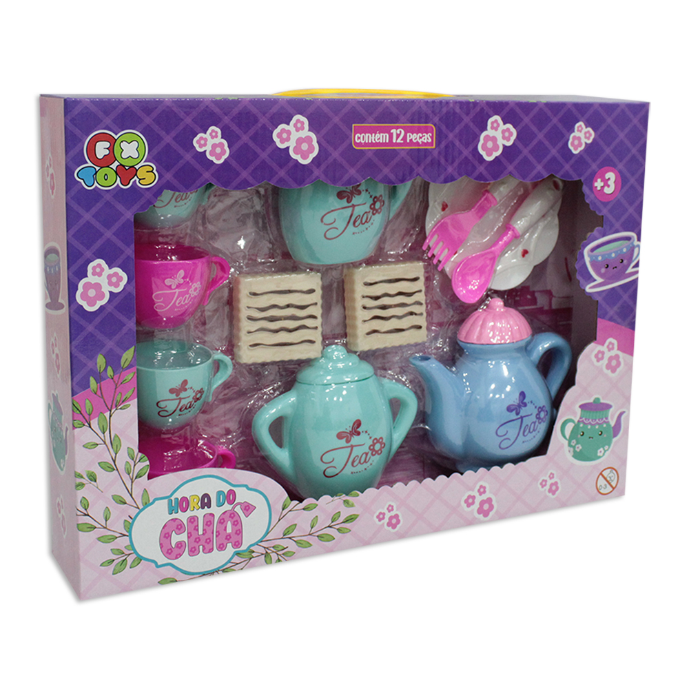 KIT COZINHA INFANTIL HORA DO CHA COM BULE / XICARAS E ACESSORIOS 12 PECAS