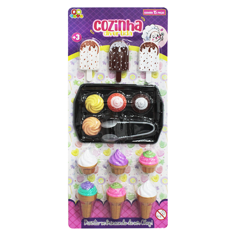 KIT COZINHA INFANTIL COZINHA DIVERTIDA COM SORVETES / DOCES E BANDEJA 15 PECAS