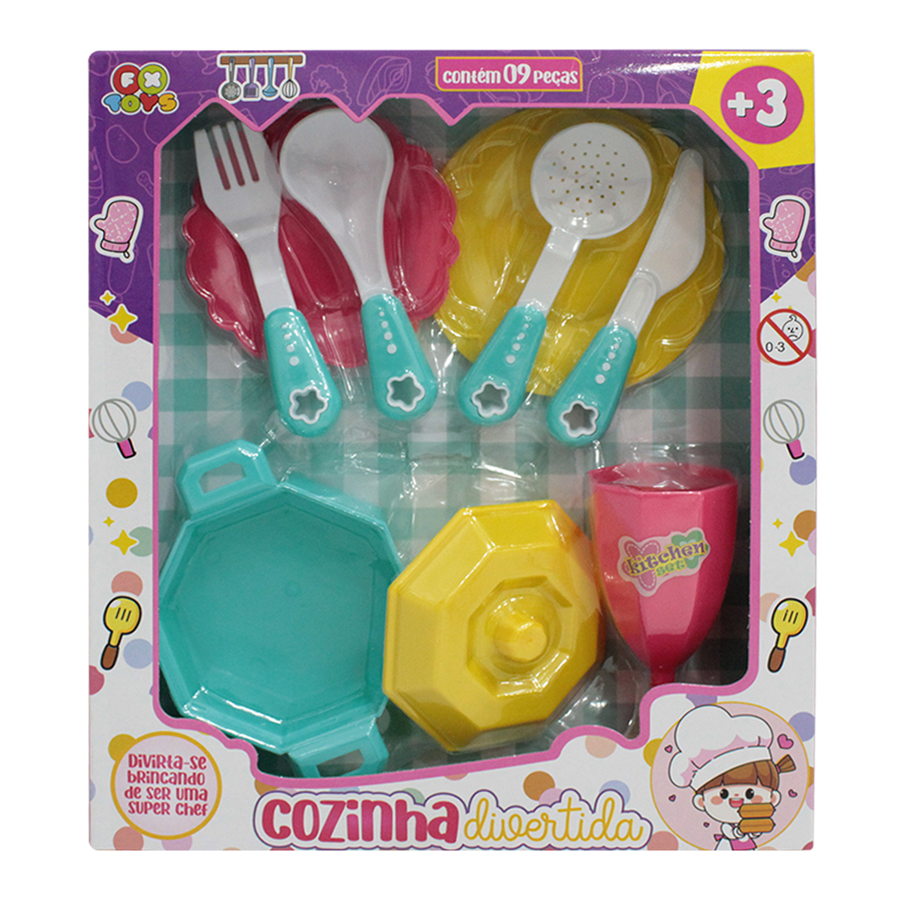 KIT COZINHA INFANTIL COZINHA DIVERTIDA COM TACA / PANELA E ACESSORIOS 9 PECAS