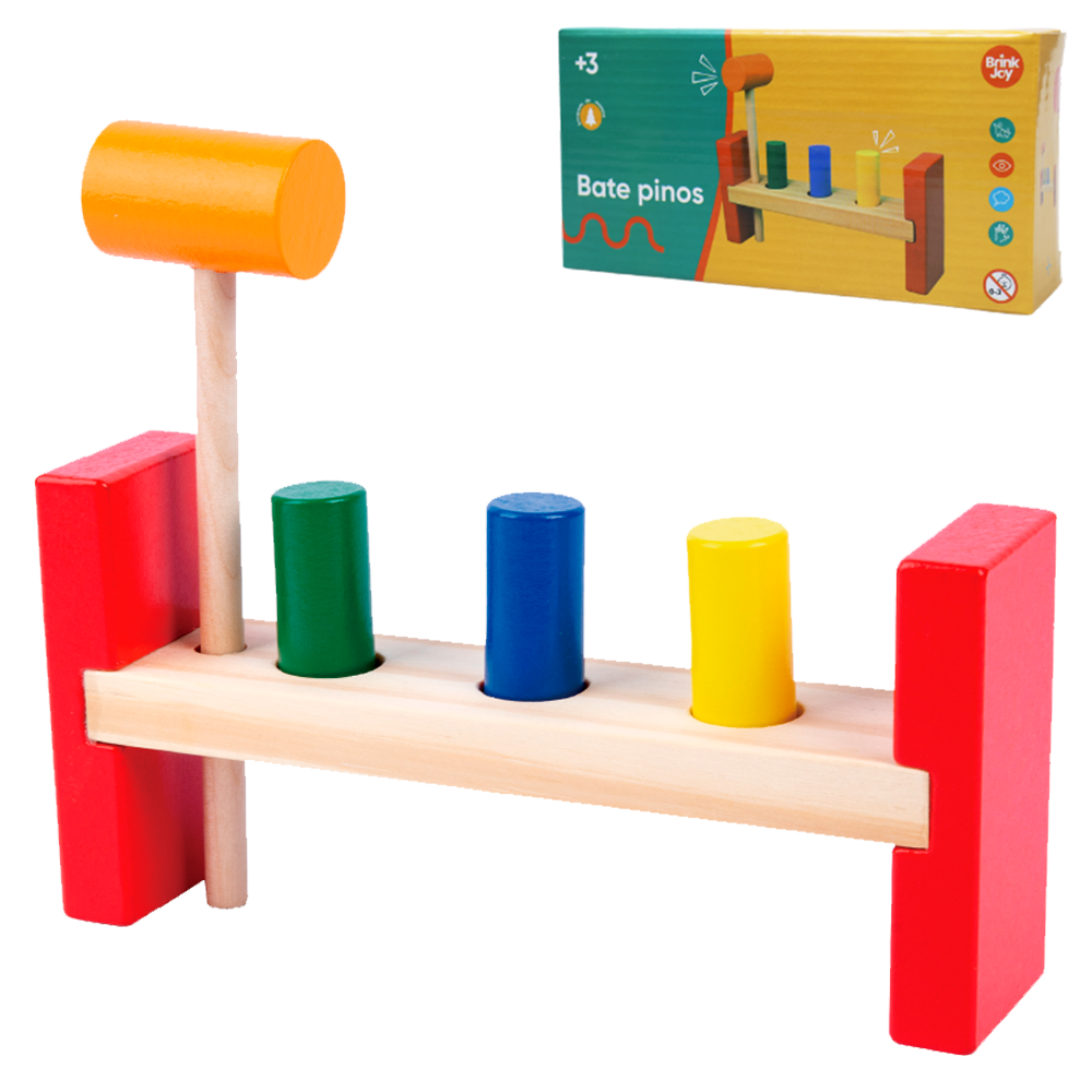 BRINQUEDO EDUCATIDO BATE PINOS DE MADEIRA COM MARTELO