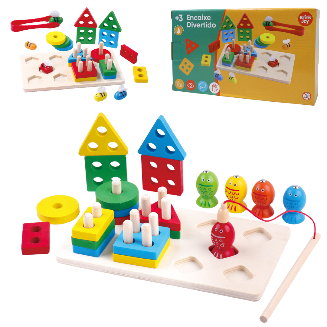 PIRAMIDE PRANCHA FORMAS GEOMETRICAS DIDATICO EDUCATIVO MONTA E DESMONTA DE MADEIRA 23 PECAS 22X13CM