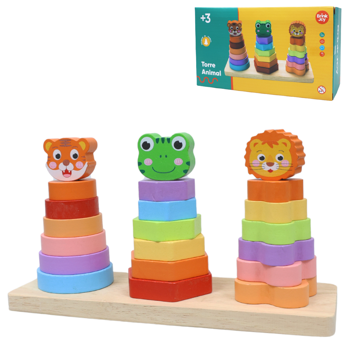 PIRAMIDE TORRE ANIMAL DIDATICO EDUCATIVO MONTA E DESMONTA DE MADEIRA 21X11,5X7CM