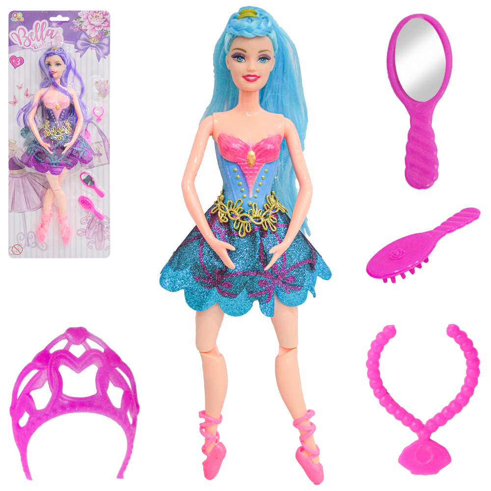 BONECA BAILARINA BELLA BALLET ARTICULADA COM ESCOVA + ESPELHO E ACESSORIOS 5 PECAS