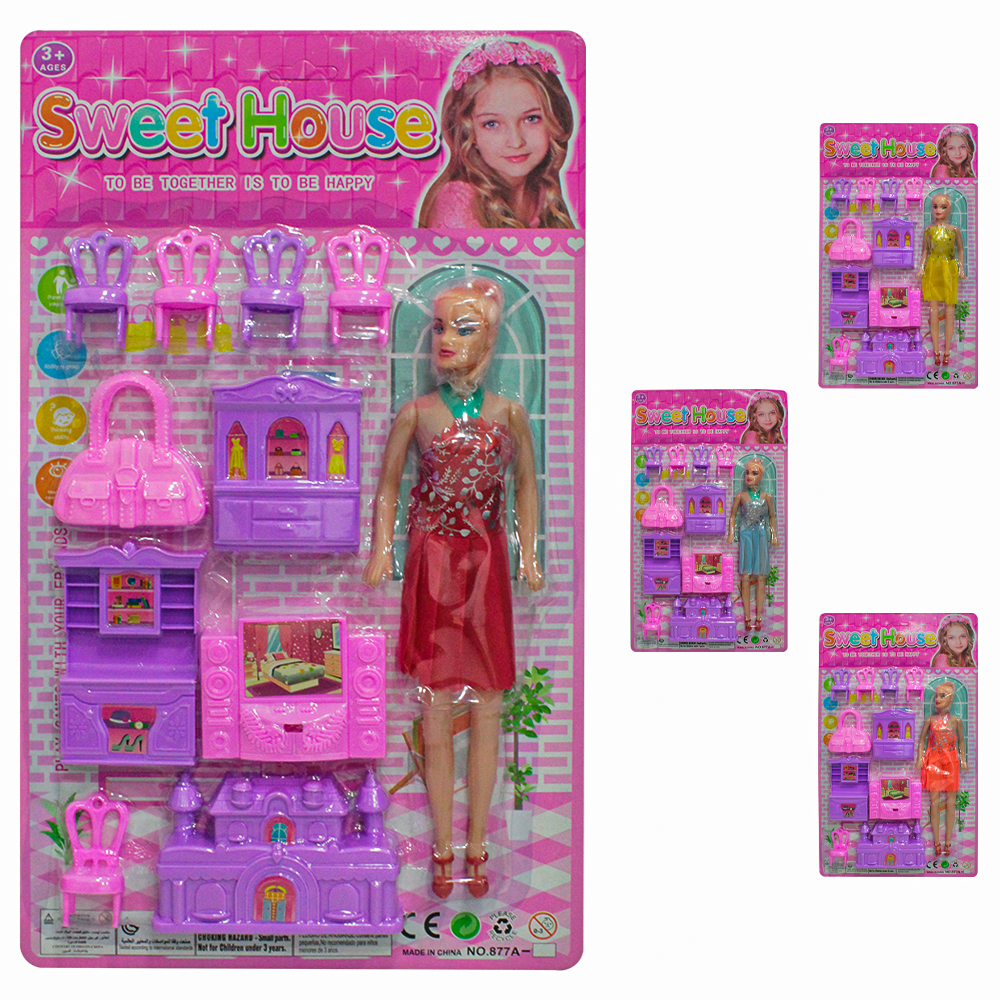 KIT MOVEIS INFANTIL COM BONECA + BOLSA E ACESSORIOS SWEET HOUSE 11 PECAS
