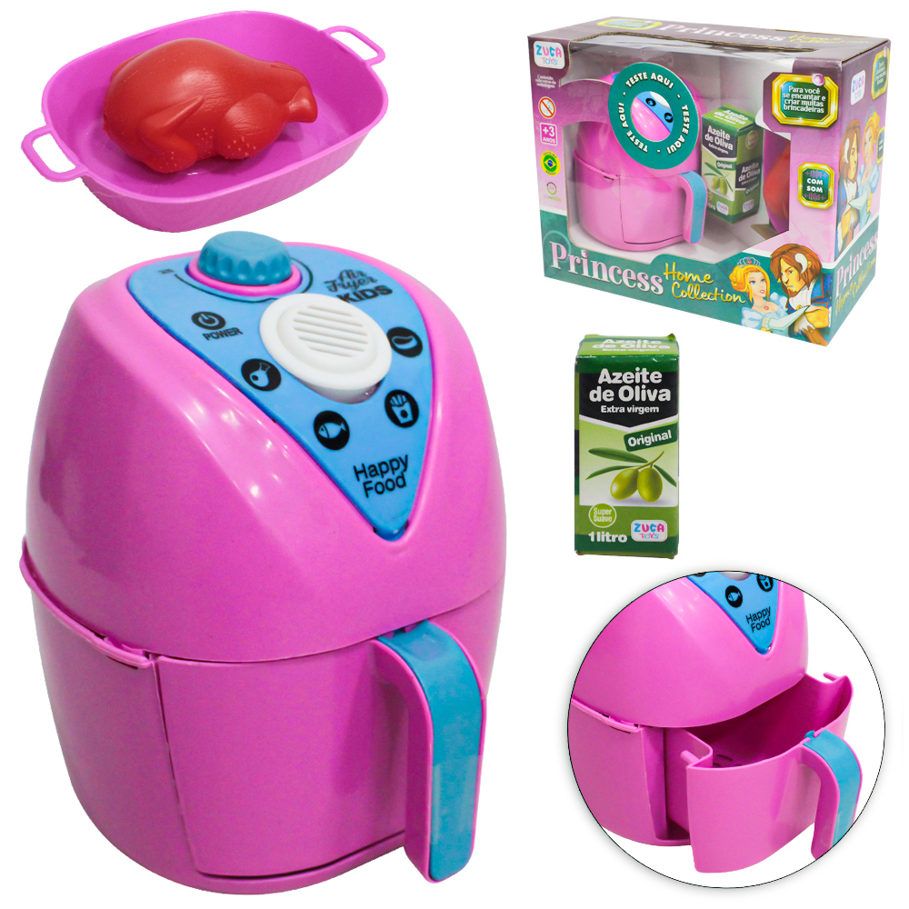 KIT COZINHA INFANTIL COM AIR FRYER + ACESSORIOS E SOM PRINCESS HOME COLLECTION A BATERIA 4 PECAS