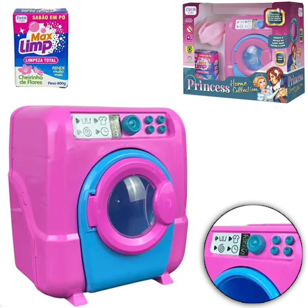 LAVA ROUPAS INFANTIL COM ACESSORIOS + SOM PRINCESS HOME COLLECTION A BATERIA 3 PECAS