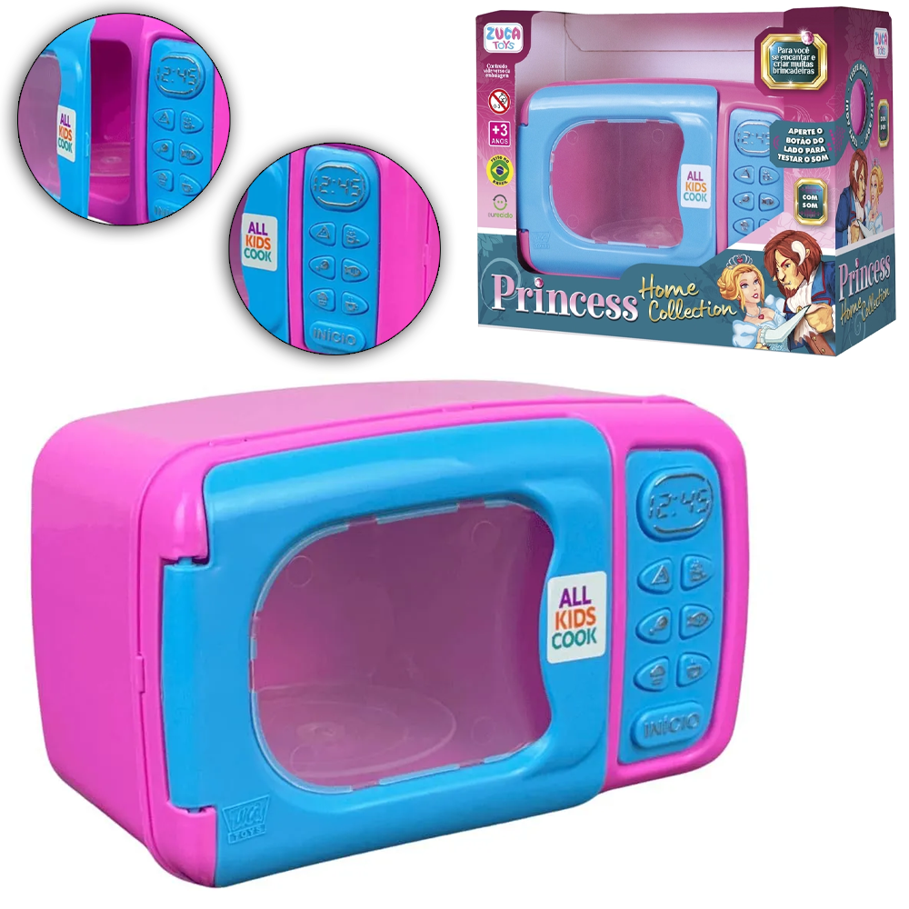 KIT COZINHA INFANTIL COM MICROONDAS + SOM E LUZ PRINCESS HOME COLLECTION A BATERIA