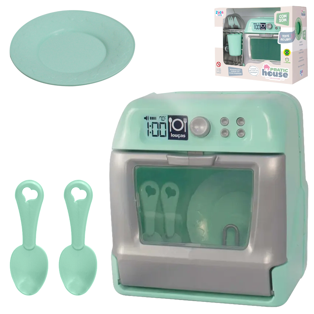 KIT COZINHA INFANTIL COM LAVA LOUCAS + ACESSORIOS E SOM VINTAGE PRATIC HOUSE COLLECTION A BATERIA 6 PECAS
