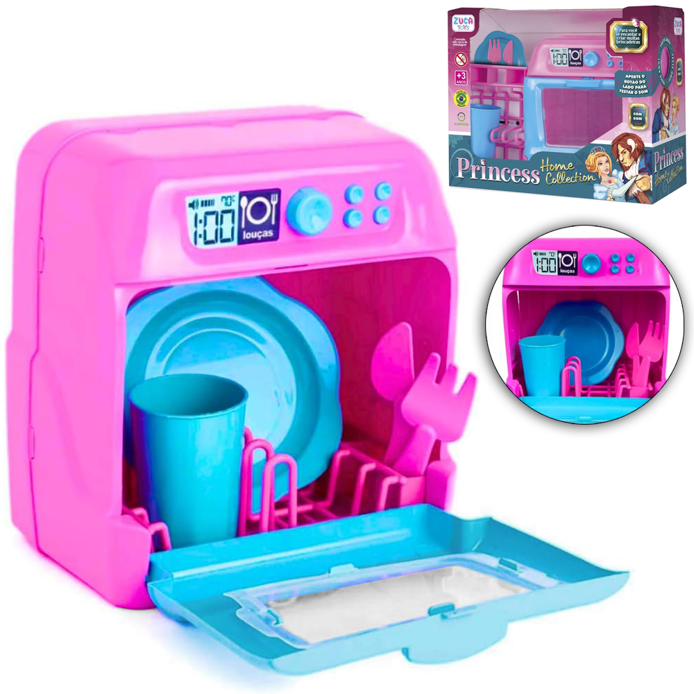 KIT COZINHA INFANTIL COM LAVA LOUCAS + ACESSORIOS E SOM PRINCESS HOME COLLECTION A BATERIA 6 PECAS
