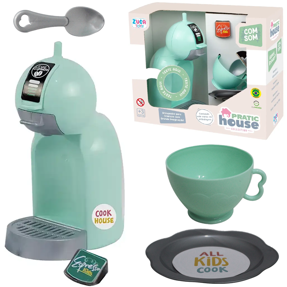 KIT COZINHA INFANTIL COM CAFETEIRA + ACESSORIOS + SOM E LUZ VINTAGE PRATIC HOUSE COLLECTION A BATERIA 6 PECAS