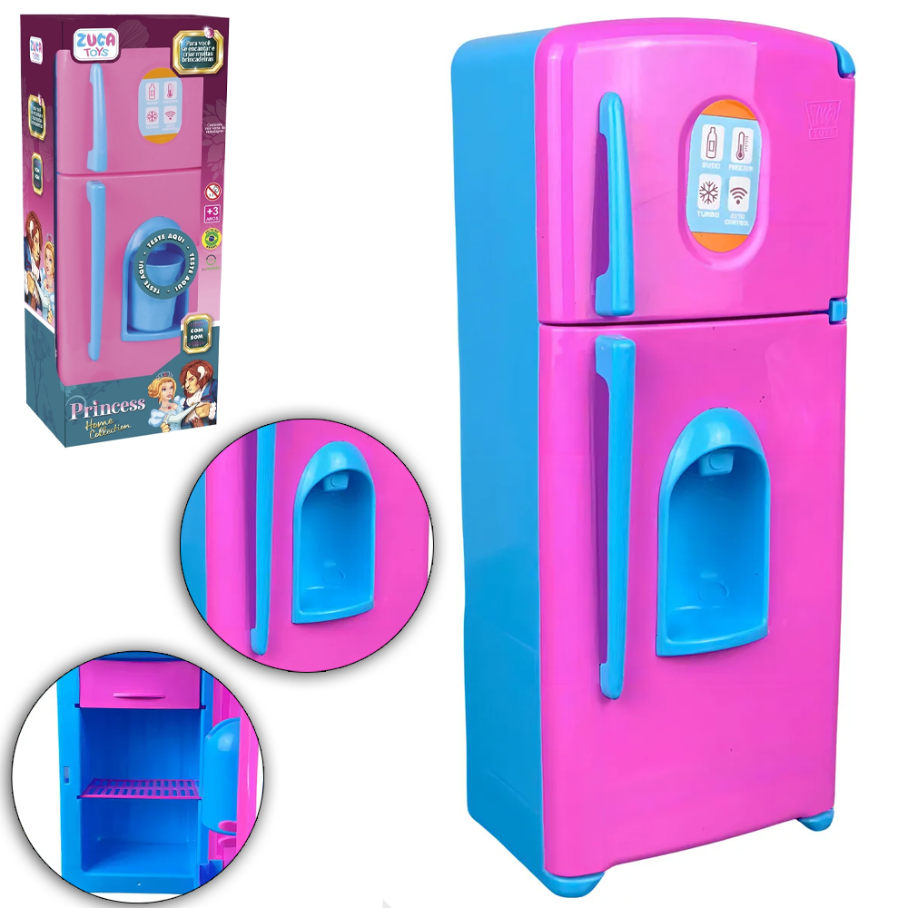KIT COZINHA INFANTIL COM GELADEIRA + COPO E FORMA DE GELO PRINCESS HOME COLLECTION A BATERIA
