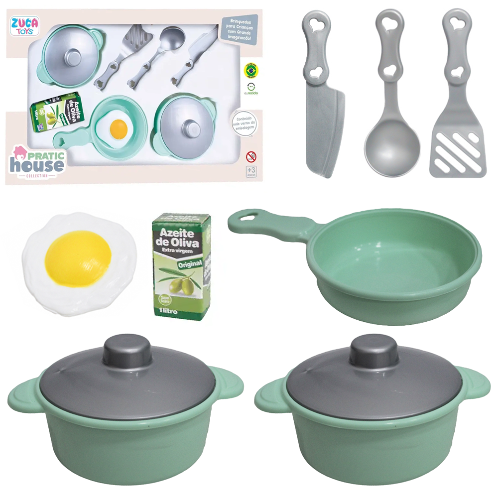 KIT COZINHA INFANTIL COM FRIGIDEIRA + PANELA E ACESSORIOS VINTAGE PRATIC HOUSE COLLECTION 10 PECAS