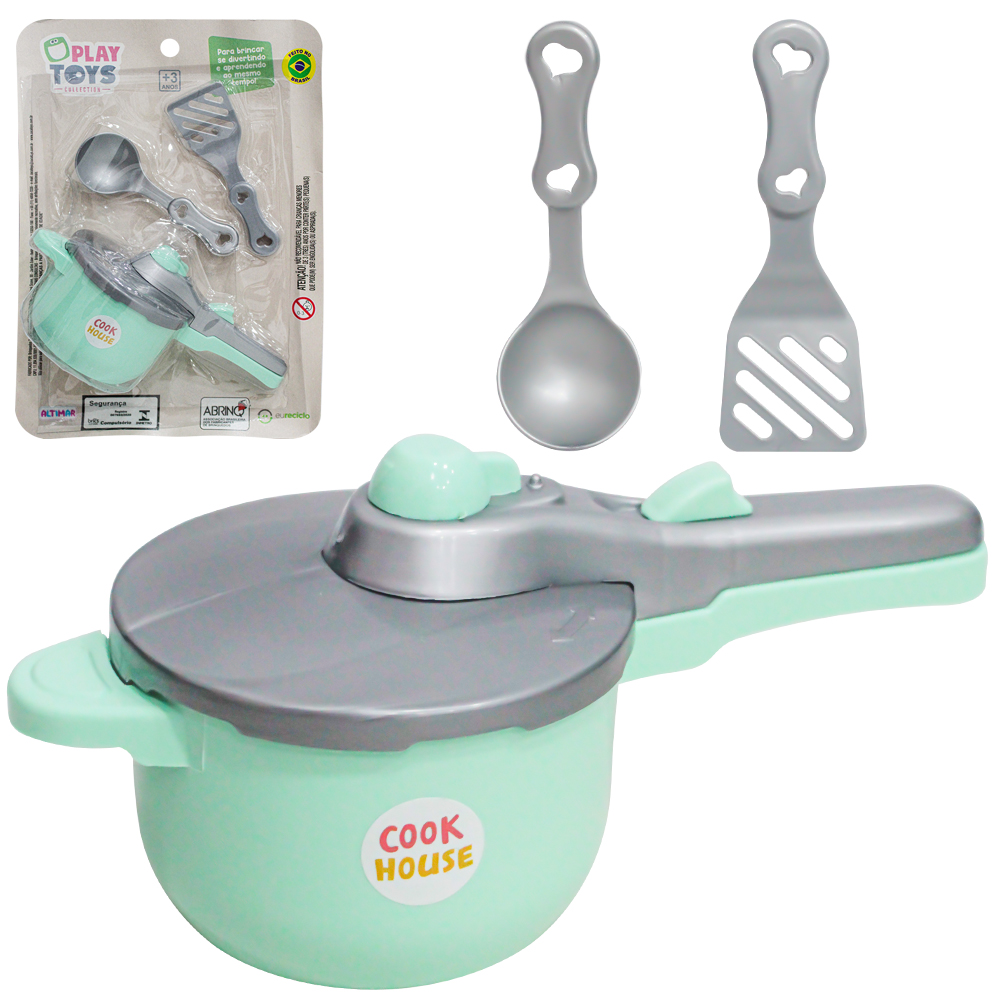 KIT COZINHA INFANTIL COM PANELA DE PRESSAO + CONCHA E ESPATULA VINTAGE PLAY TOYS COLLECTION