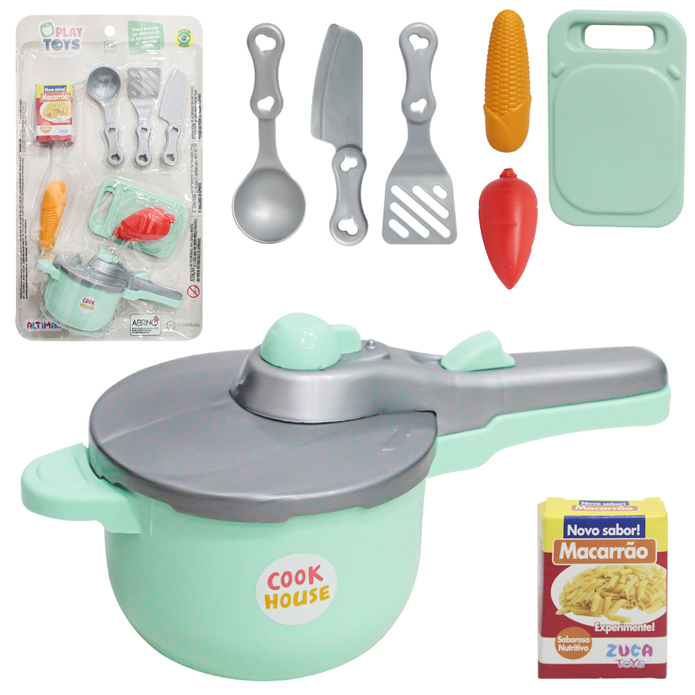 KIT COZINHA INFANTIL COM PANELA DE PRESSAO + TABUA E ACESSORIOS VINTAGE PLAY TOYS COLLECTION 8 PECAS