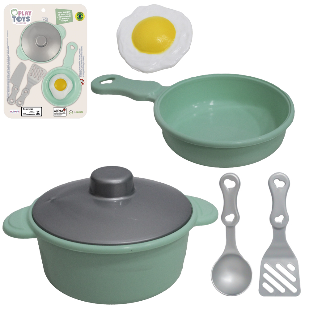 KIT COZINHA INFANTIL COM FRIGIDEIRA + PANELA E ACESSORIOS VINTAGE PLAY TOYS COLLECTION 6 PECAS