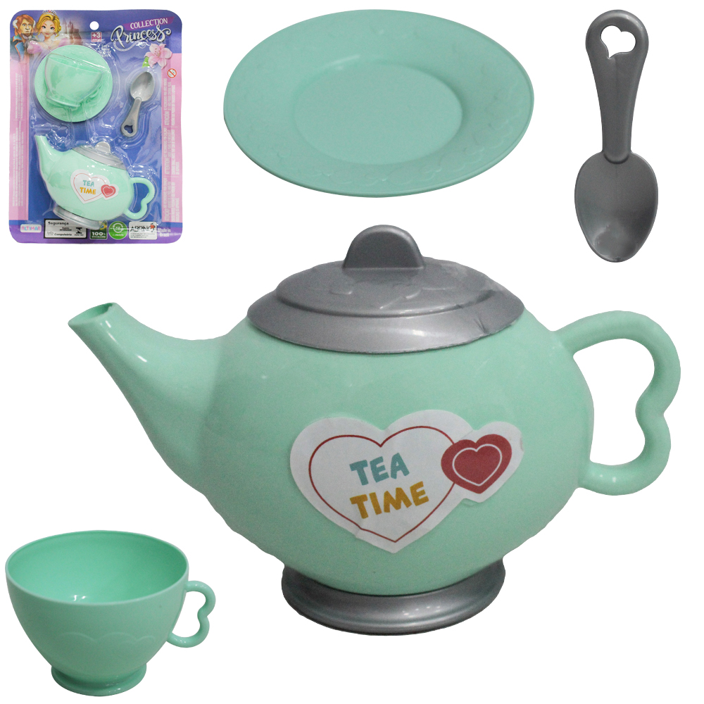 KIT COZINHA INFANTIL CHAZINHO COM BULE + XICARA + PIRES E COLHER PRINCESS COLLECTION