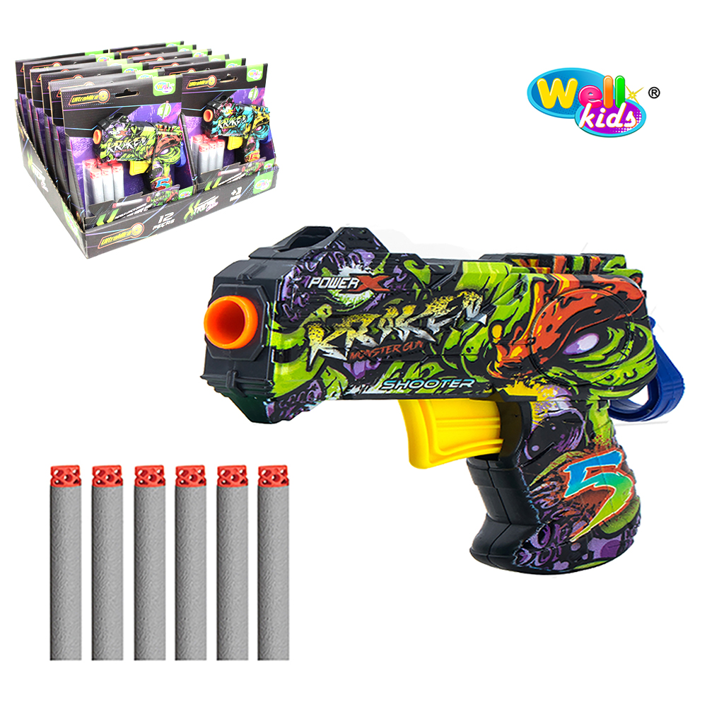 PISTOLA / REVOLVER GRAFITADO LANCA DARDO ESPUMA COM 6 DARDOS ULTRA MIRA XTREME COLORS DP PLAY WELLKIDS
