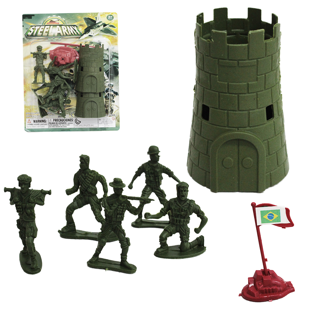 BONECO SOLDADO MILITAR COM ACESSORIOS STEEL ARMY 11 PECAS