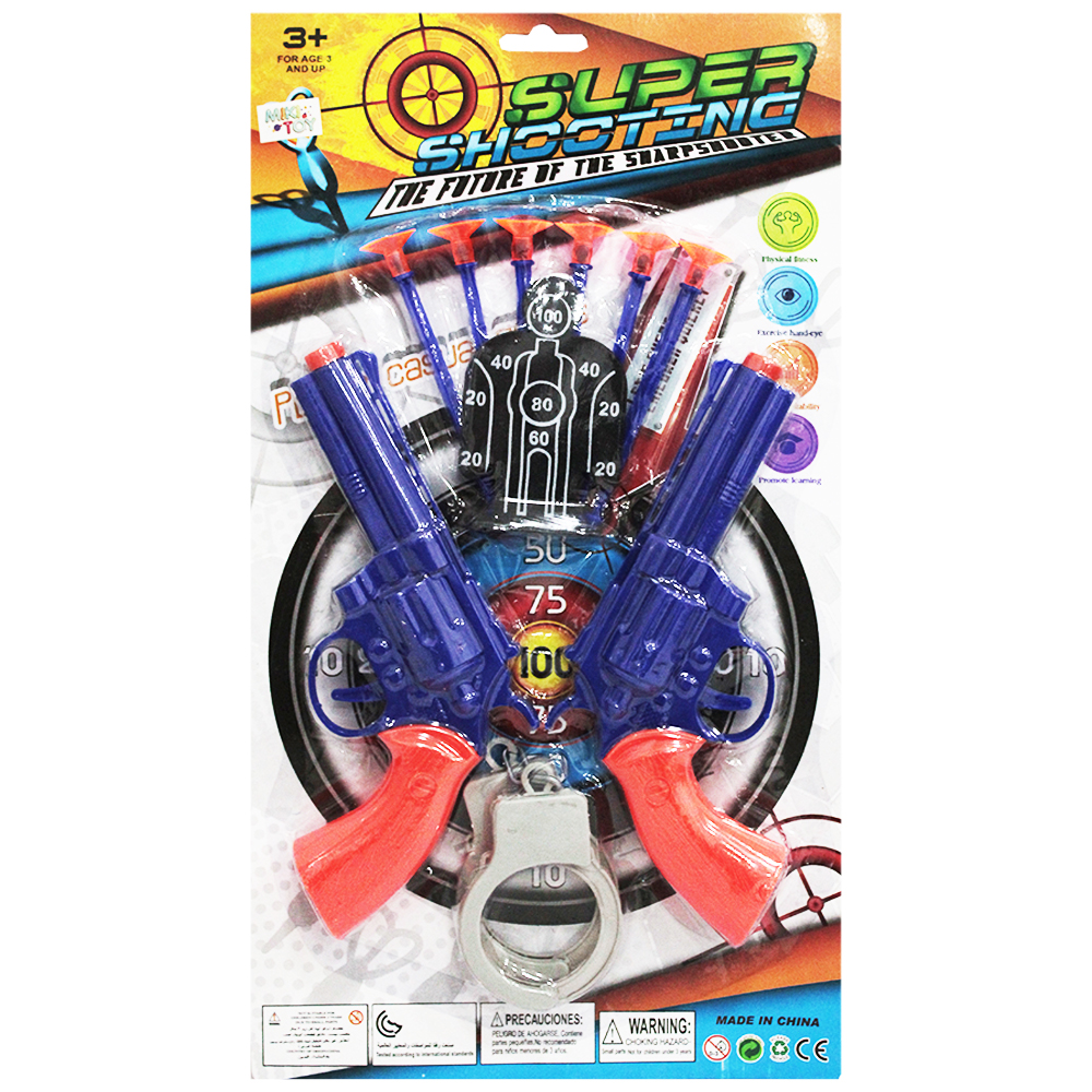 PISTOLA / REVOLVER LANCA DARDO VENTOSA DUPLA COM 6 DARDOS + ALGEMA SUPER SHOOTING