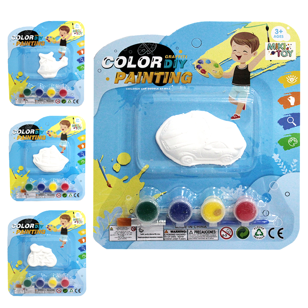VEICULO DE GESSO PARA PINTURA COM 4 TINTAS + PINCEL GRAFFITI ANIMAL DIY PAINTING