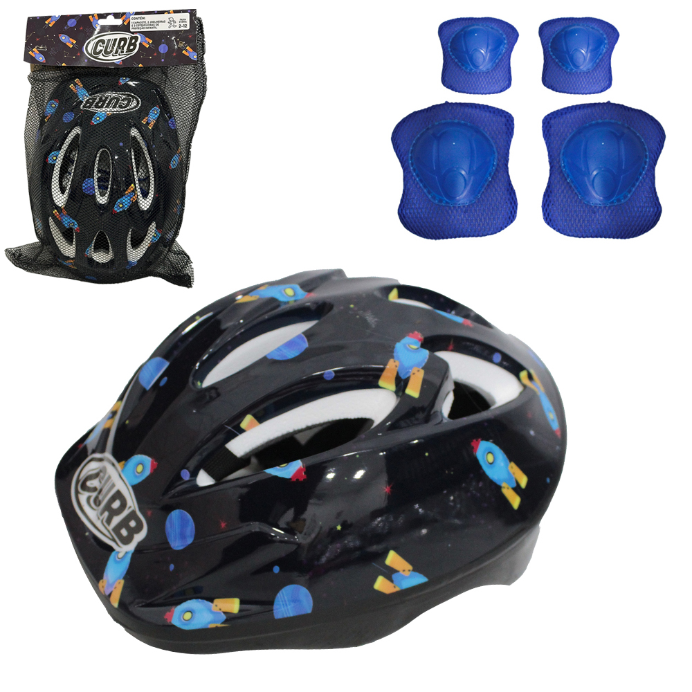 KIT PROTECAO INFANTIL FOGUETE COM CAPACETE + 2 COTOVELEIRAS + JOELHEIRAS