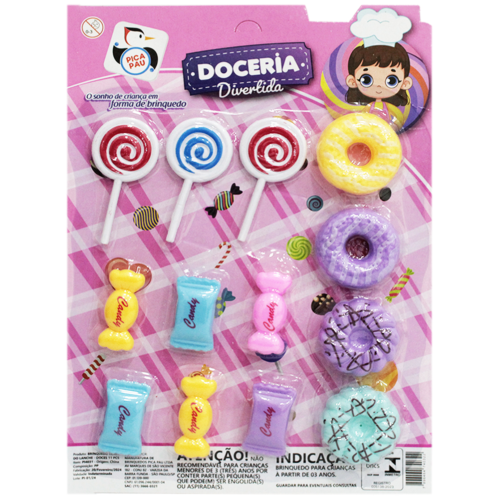 KIT COZINHA INFANTIL COM DONUTS + PIRULITO E BALA DOCERIA DIVERTIDA 13 PECAS