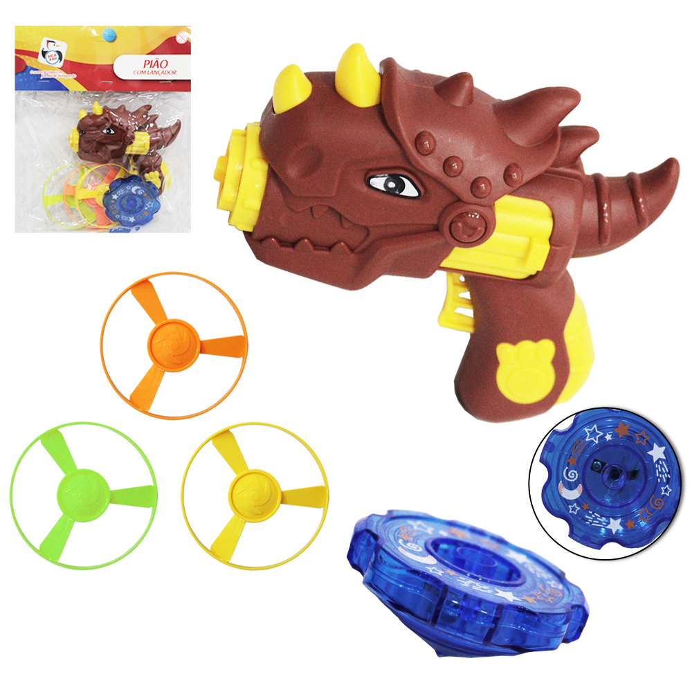 PISTOLA DINOSSAURO LANCA DISCO COM 3 DISCOS + PIAO COM LUZ