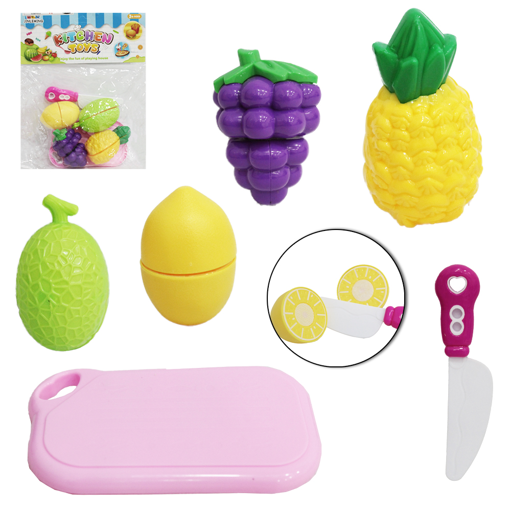 KIT COZINHA INFANTIL COM FRUTAS / LEGUMES + FACA E TABUA COM VELCRO KITCHEN TOYS 6 PECAS