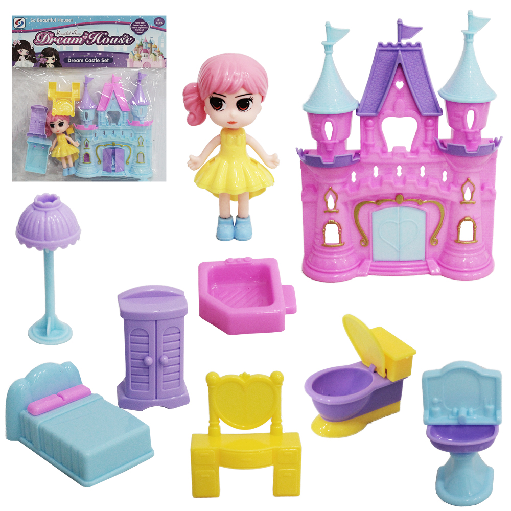 CASA / CASINHA CASTELO COM BONECA + MOVEIS DREAM HOUSE 9 PECAS