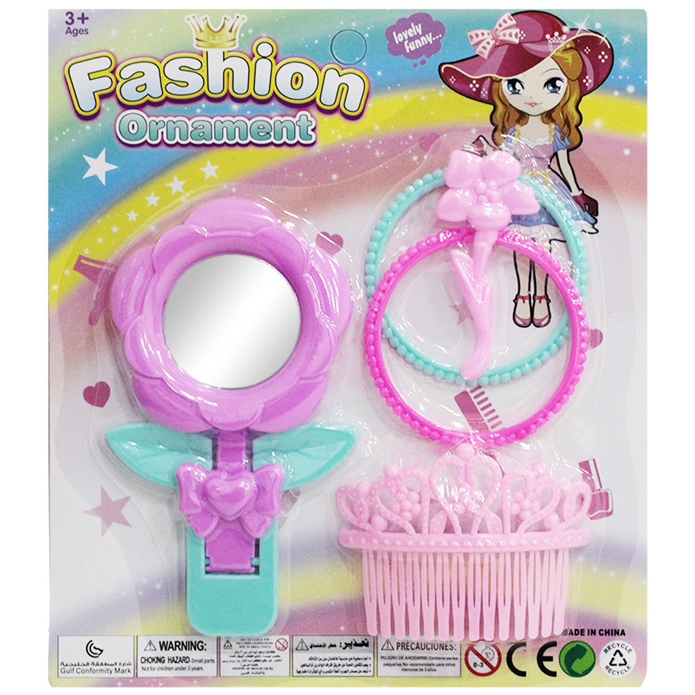 KIT BELEZA INFANTIL COM ESPELHO + ESCOVA E ACESSORIOS FASHION ORNAMENT 4 PECAS