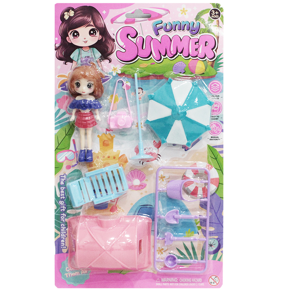 BONECA COM CAMERA FOTOGRAFICA + CADEIRA E ACESSORIOS FUNNY SUMMER 7 PECAS