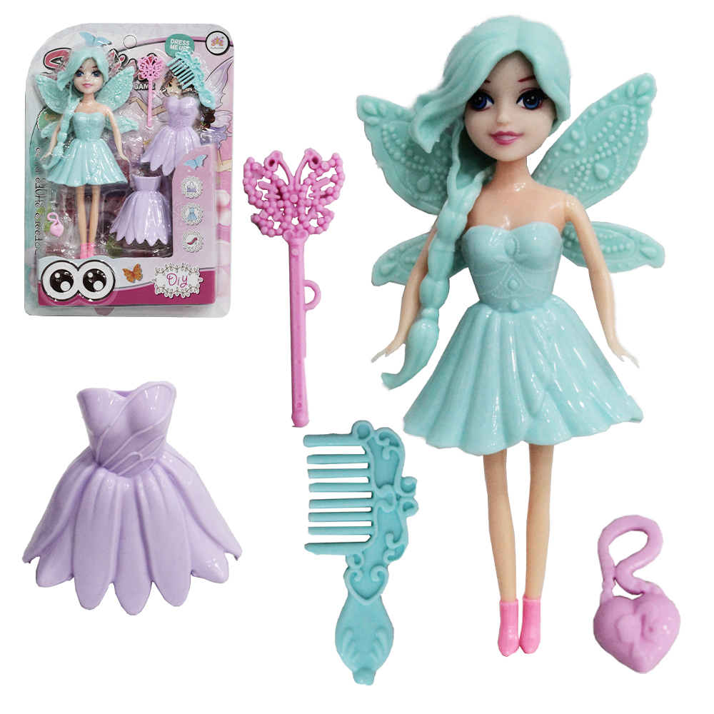 BONECA FADA STYLIST TROCA ROUPA DE PLASTICO + ACESSORIOS 6 PECAS