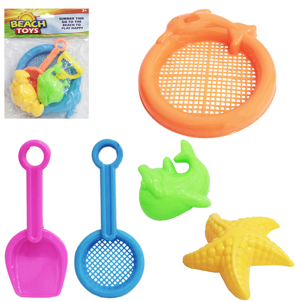 KIT PRAIA COM PA + PENEIRA E ACESSORIOS BEACH TOYS 5 PECAS