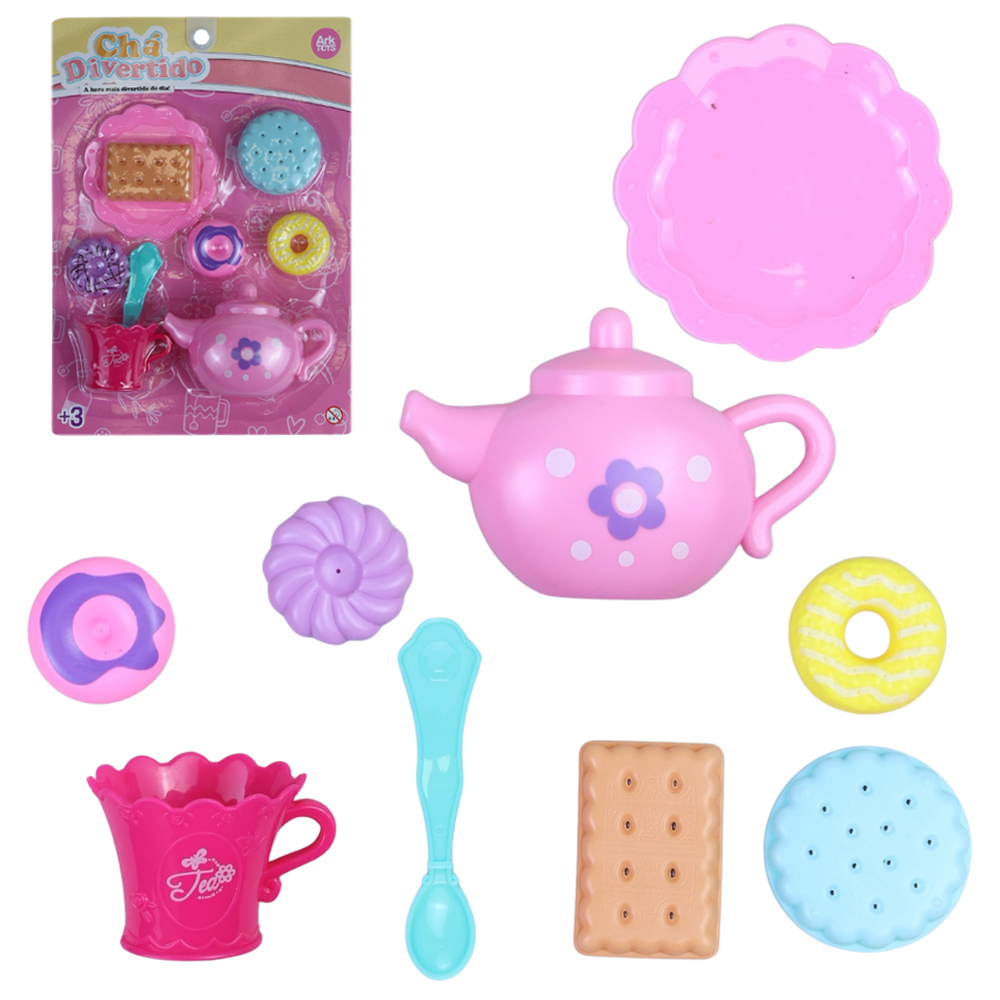 KIT COZINHA INFANTIL CHAZINHO COM BULE + COLHER E ACESSORIOS CHA DIVERTIDO 9 PECAS