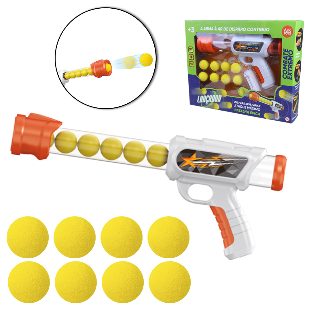 PISTOLA LANCA BOLA ESPUMA COM 8 BOLAS + ACESSORIO