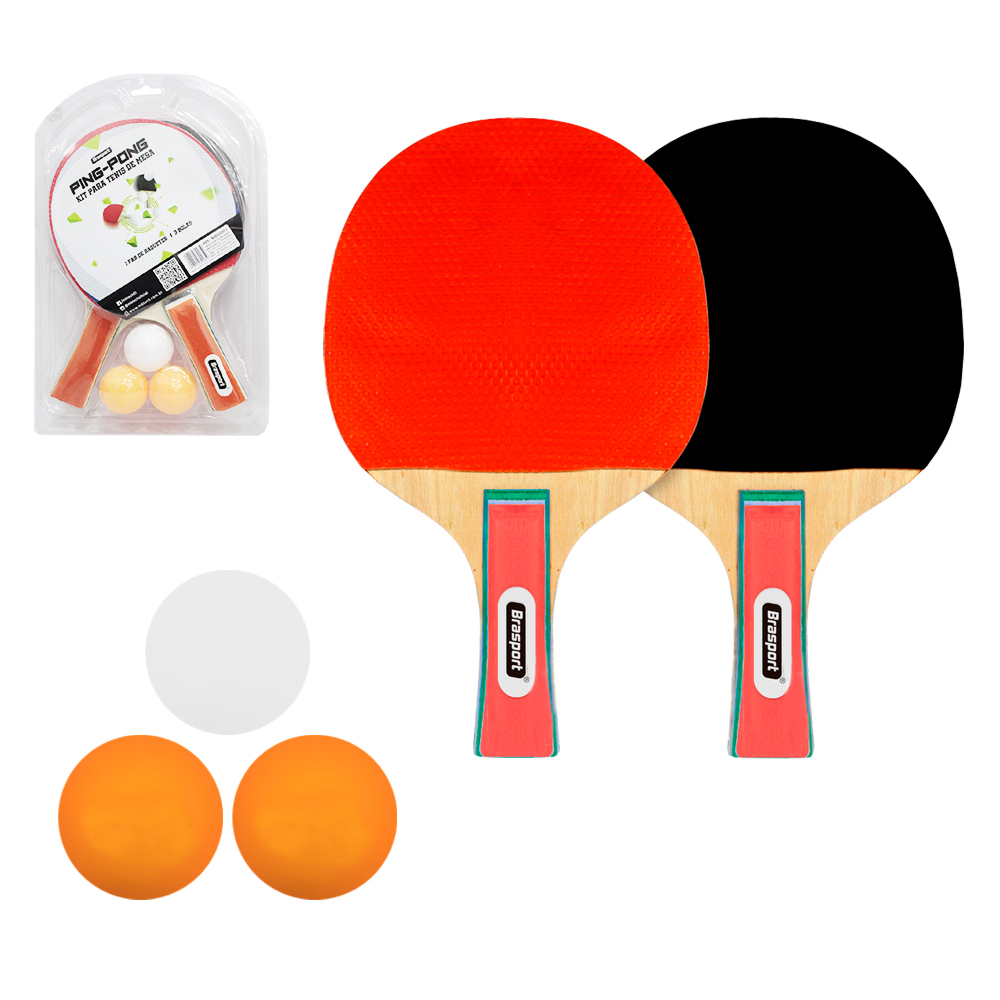 RAQUETE DE PING PONG COM 2 PECAS + 3 BOLINHAS BRASPORT