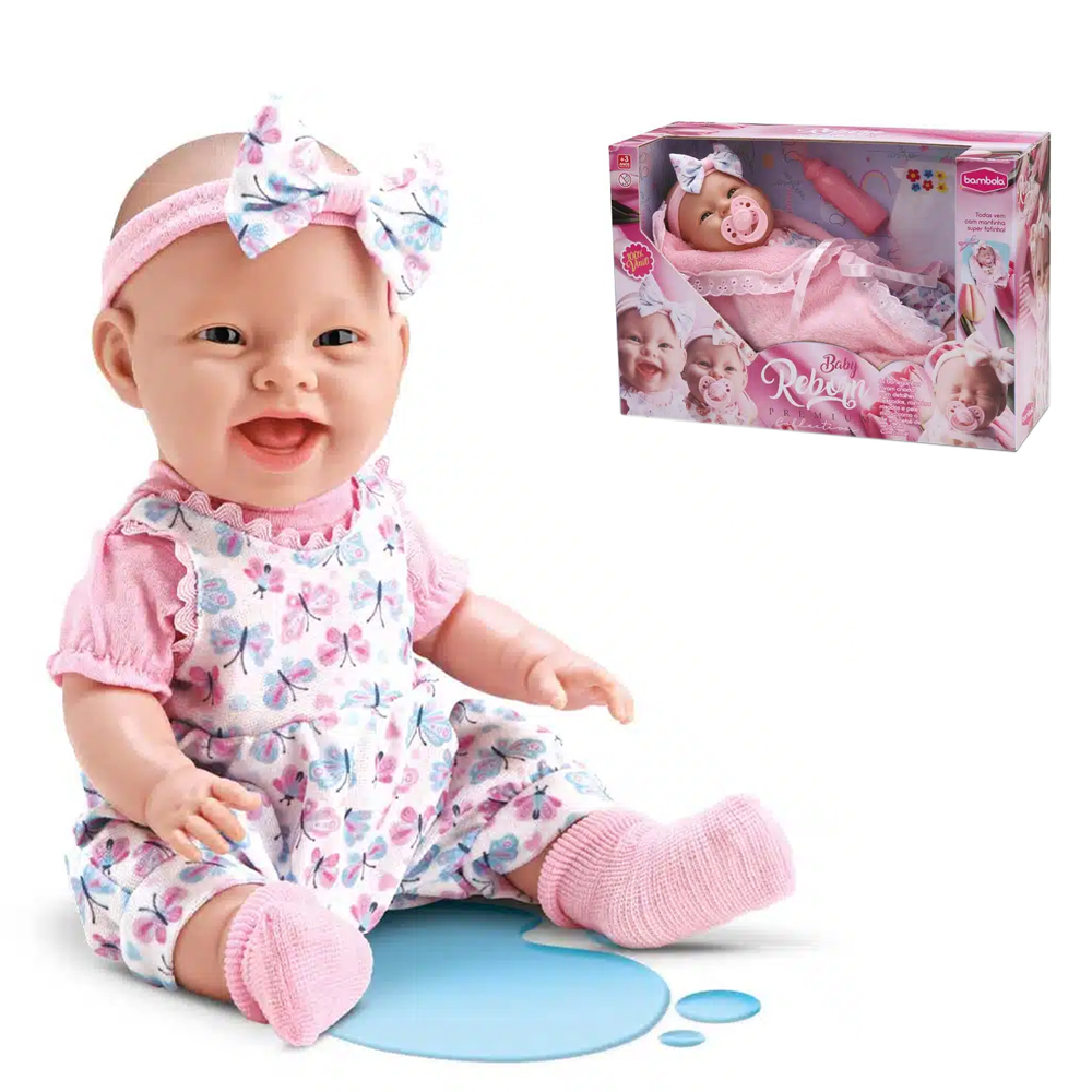 BONECA BABY REBORN PREMIUM COLLECTION FAZ XIXI COM CERTIDAO DE NASCIMENTO + MANTA + MAMADEIRA E FRALDA