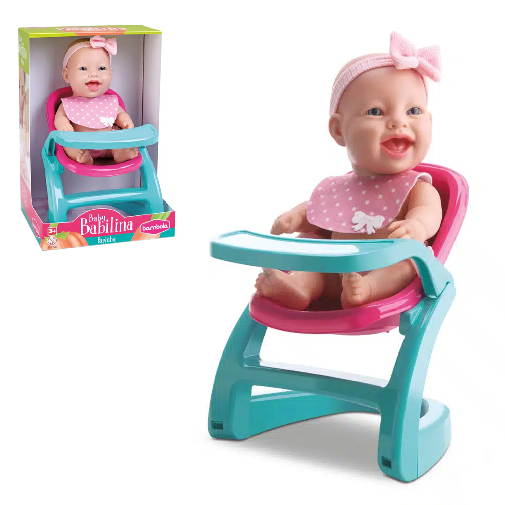 BONECA MINI BABY BABILINA PAPINHA NA CADEIRINHA