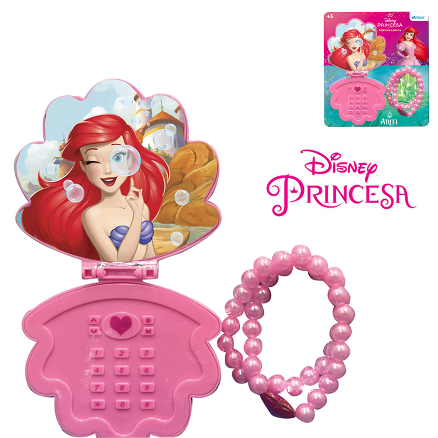 PRINCESA ARIEL CELULAR CONCHA FAZ DE CONTA INFANTIL COM 2 PULSEIRAS