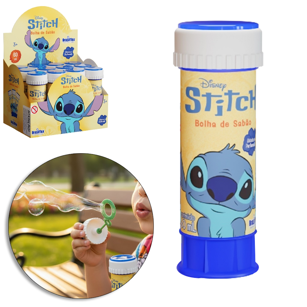 BOLHA DE SABAO STITCH COM JOGO 60ML 11,5X4CM DE Ø